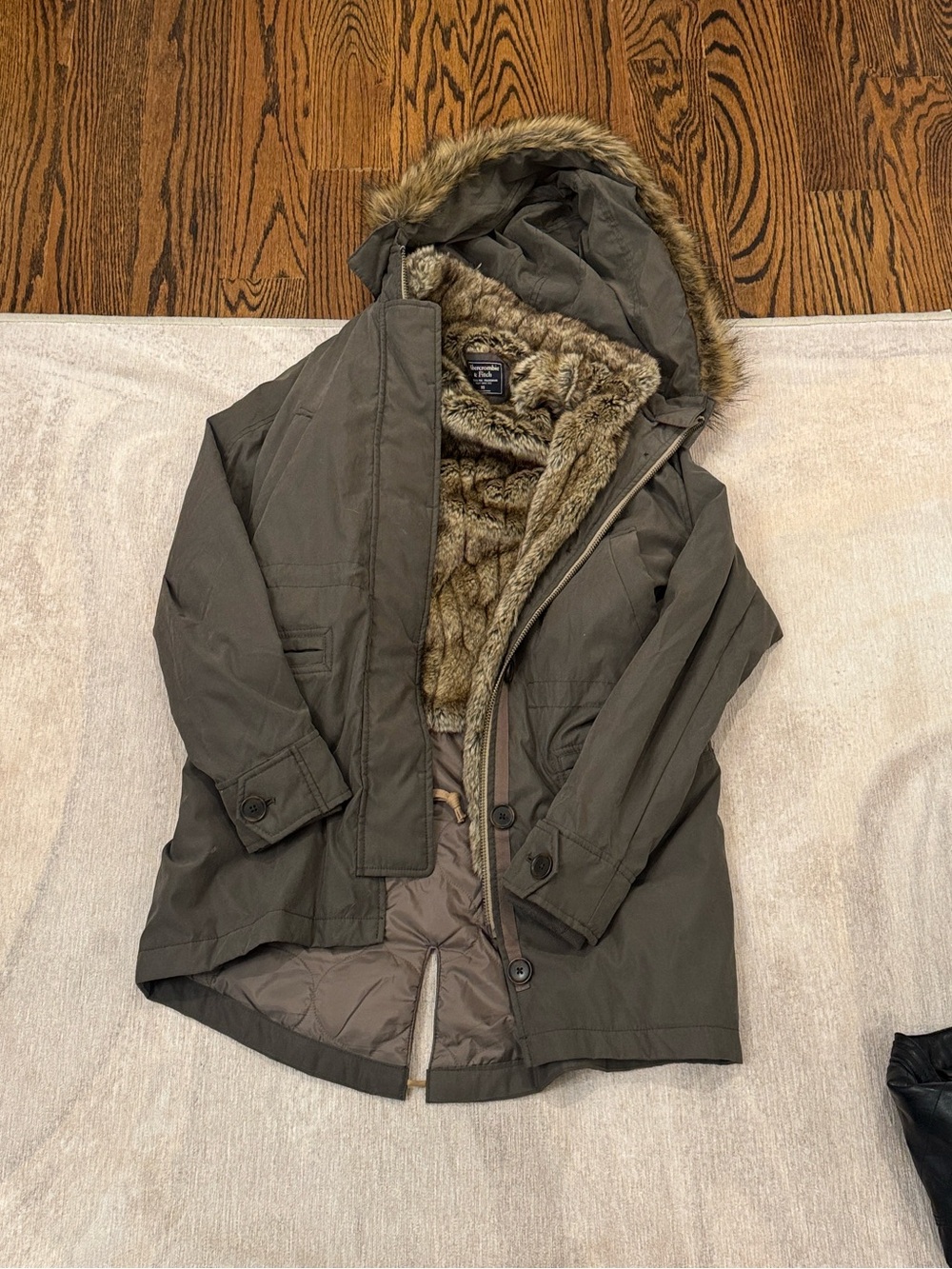 Abercrombie & Fitch Olive Green Faux-Fur Hooded Puffer Parka